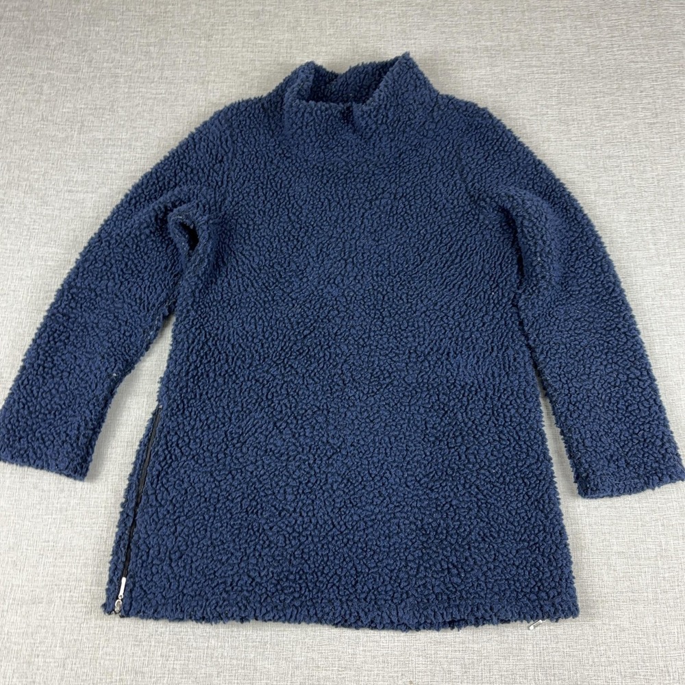 Papillon Blanc Sweater Dress Womens Medium Blue Mock Neck Fleece Zipper